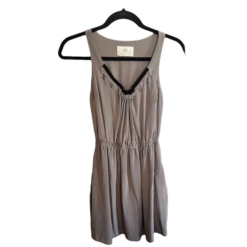 Madison Marcus Silk Gray Stitch Dress with Pockets